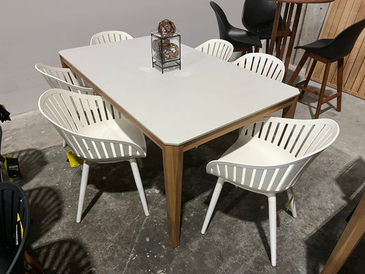 WAS $1699 NOW $899 *BRAND NEW* OPEN BOX Inch 170 Solidwood 100% FSC; Die-Cast Aluminum 7 Piece Dining set