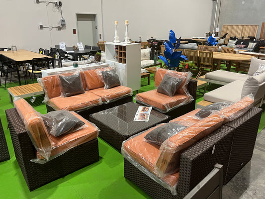 WAS $1199 NOW $699 *BRAND NEW* OPEN BOX 6 Piece Brown With Orange Cushions