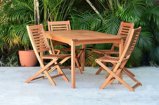 WAS $999 NOW $549 BRAND NEW Open Box 5 Piece 100% FSC Solid Wood Patio Dining Set