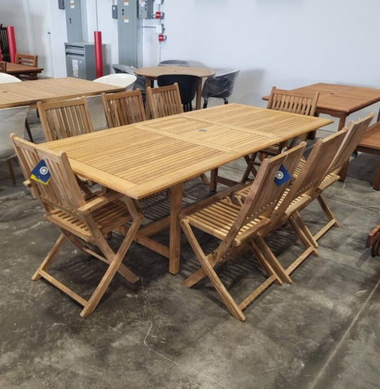 WAS $1999 NOW 1499 *BRAND NEW* OPEN BOX 9 Piece Extendable 100% FSC Certified Teak Wood Outdoor Dining Set