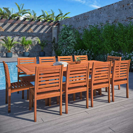 WAS $2299. NOW $1699 BRAND NEW 11 Piece Rectangular Extendable Dining Set | 100% FSC Certified Solid Wood | Ideal Furniture Set for Outdoor