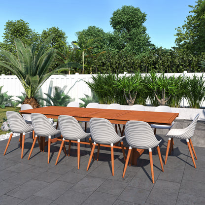 WAS $2999 NOW $1999 Brand New Free Shipping 13 Piece Extendable Rectangular With White Chairs Dining Set | 100% FSC Certified Solid Wood | Ideal Furniture Set For Outdoor