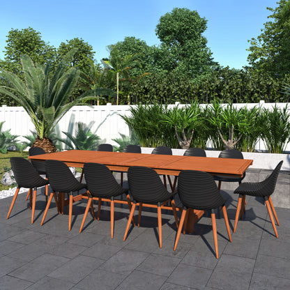 WAS $2999 NOW $1999 Brand New Free Shipping 13 Piece Extendable Rectangular With Black Chairs Dining Set | 100% FSC Certified Solid Wood | Ideal Furniture Set For Outdoor