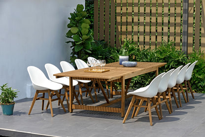 WAS $2599 NOW $1699 Brand New Free Shipping 11 Piece Extendable Rectangular With White Chairs Dining Set | 100% FSC Certified Solid Wood | Ideal Furniture Set For Outdoor