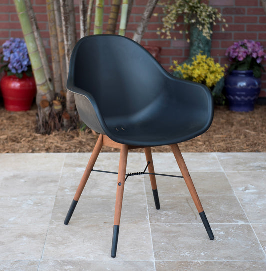 WAS $199. NOW $59. BRAND NEW Arm Black Chair Made Of 100% FSC Solid Wood Legs & Resin, Ideal Furniture For Outdoor
