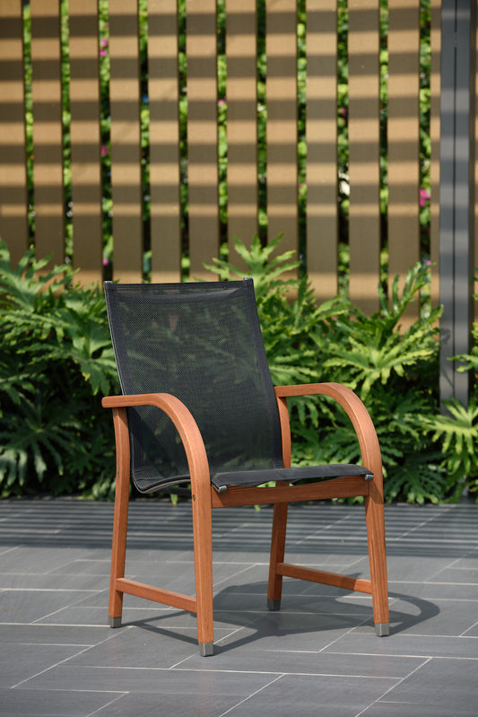 WAS $299. NOW $99. BRAND NEW Arm Black Chair Made Of 100% FSC Solid Wood & Weather-Net, Ideal Furniture For Outdoor